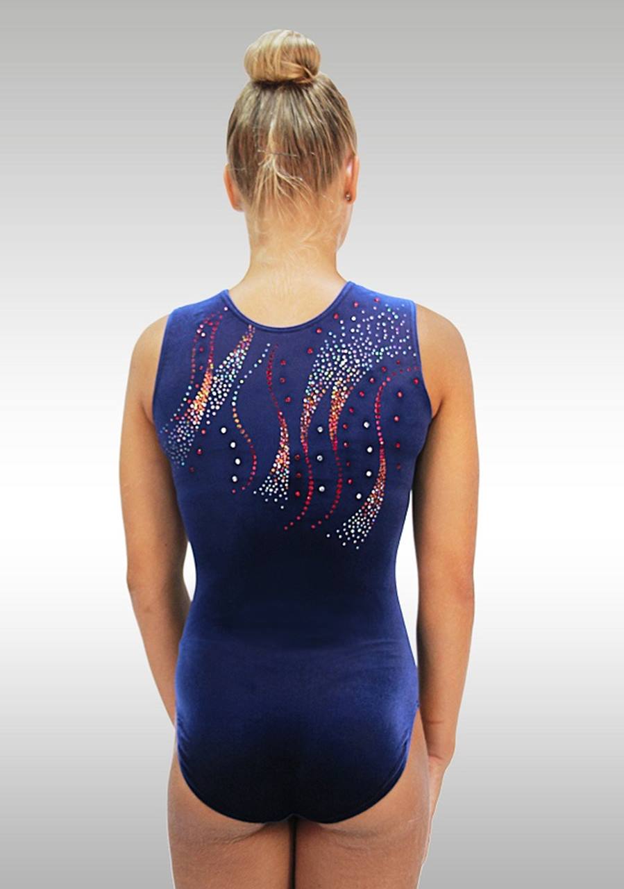 Turnpakje V672 blauw / rode glitter